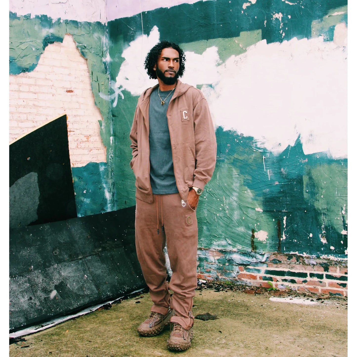 CHROME ZIPPERED HOODIE : VINTAGE BROWN