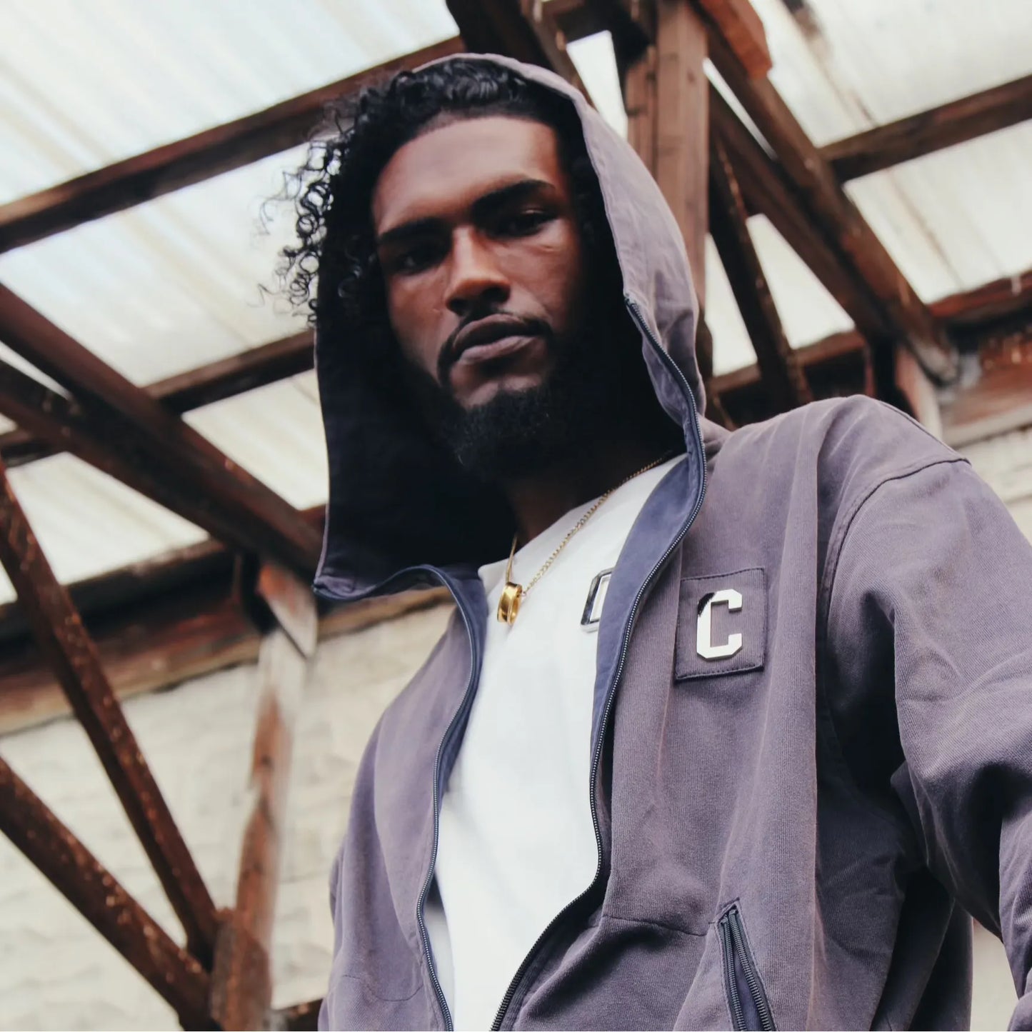 CHROME ZIPPERED HOODIE : VINTAGE NAVY PLUM