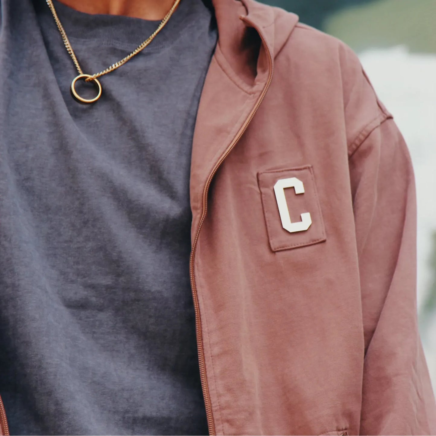 CHROME ZIPPERED HOODIE : VINTAGE BROWN