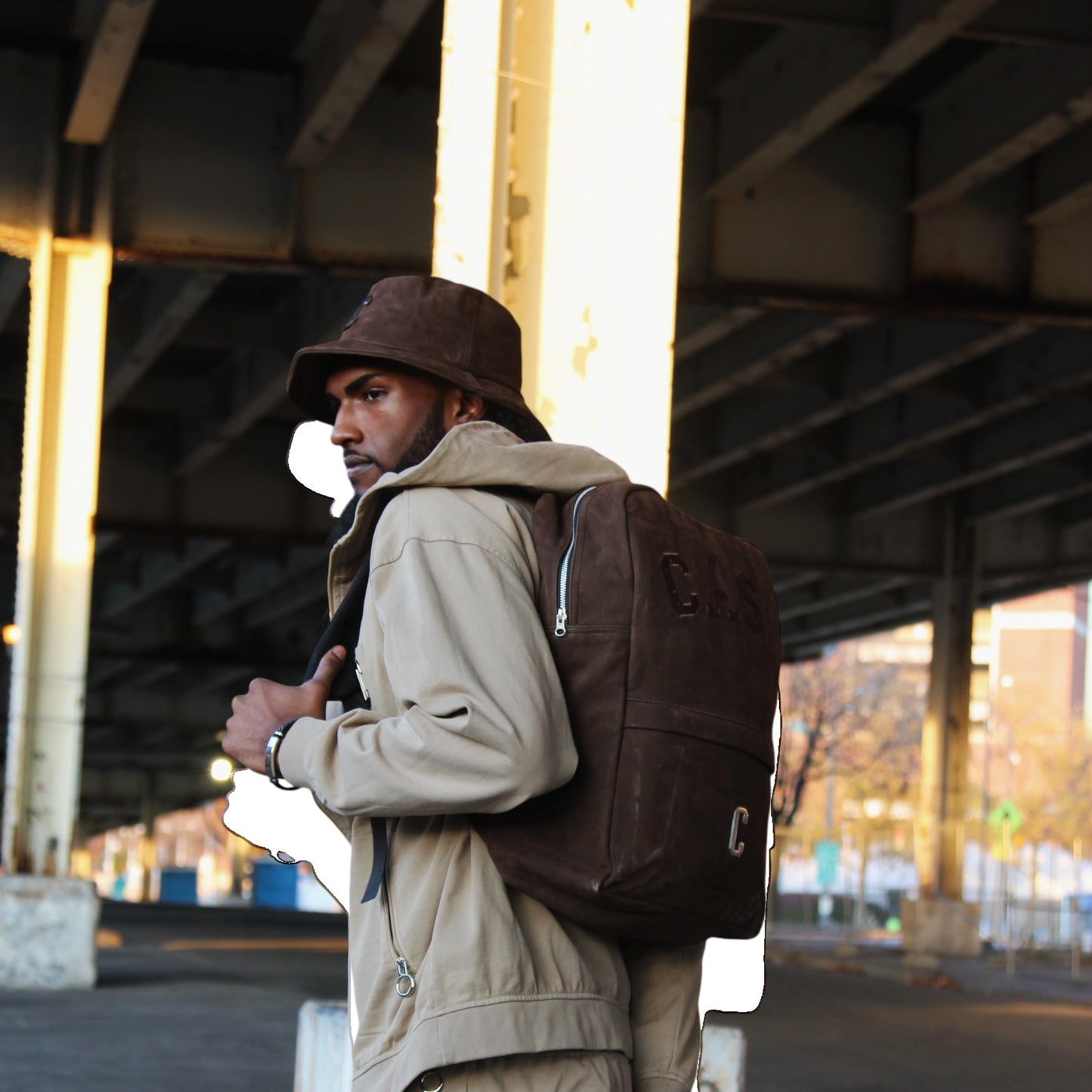 LEATHER NUBUCK BACK PACK : BROWN