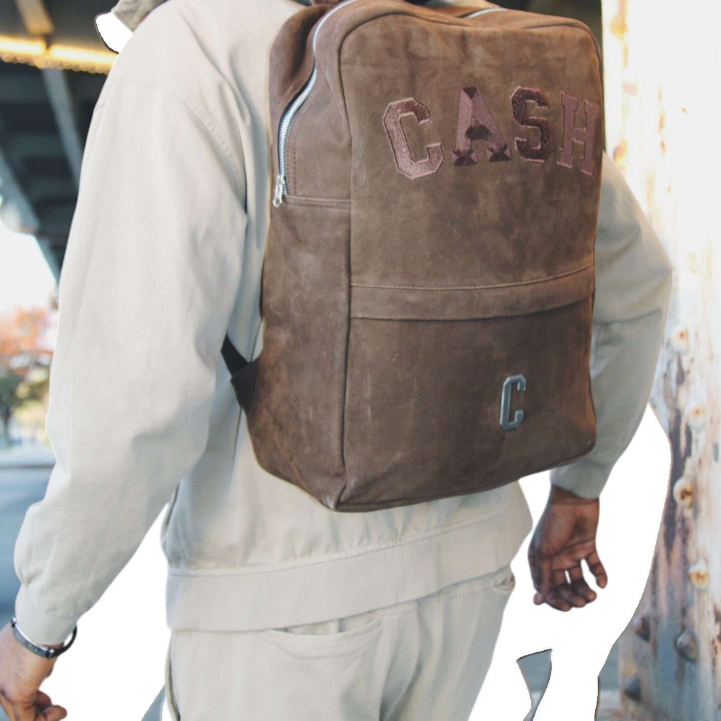 LEATHER NUBUCK BACK PACK : BROWN