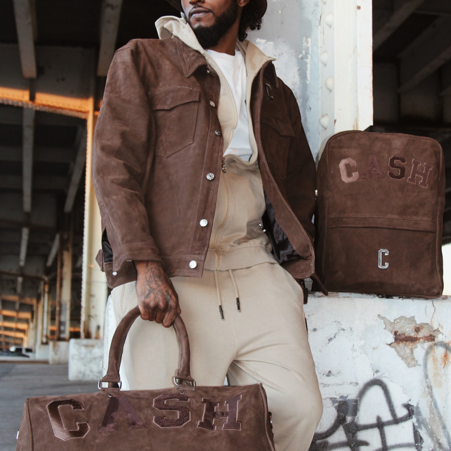 LEATHER NUBUCK BACK PACK : BROWN