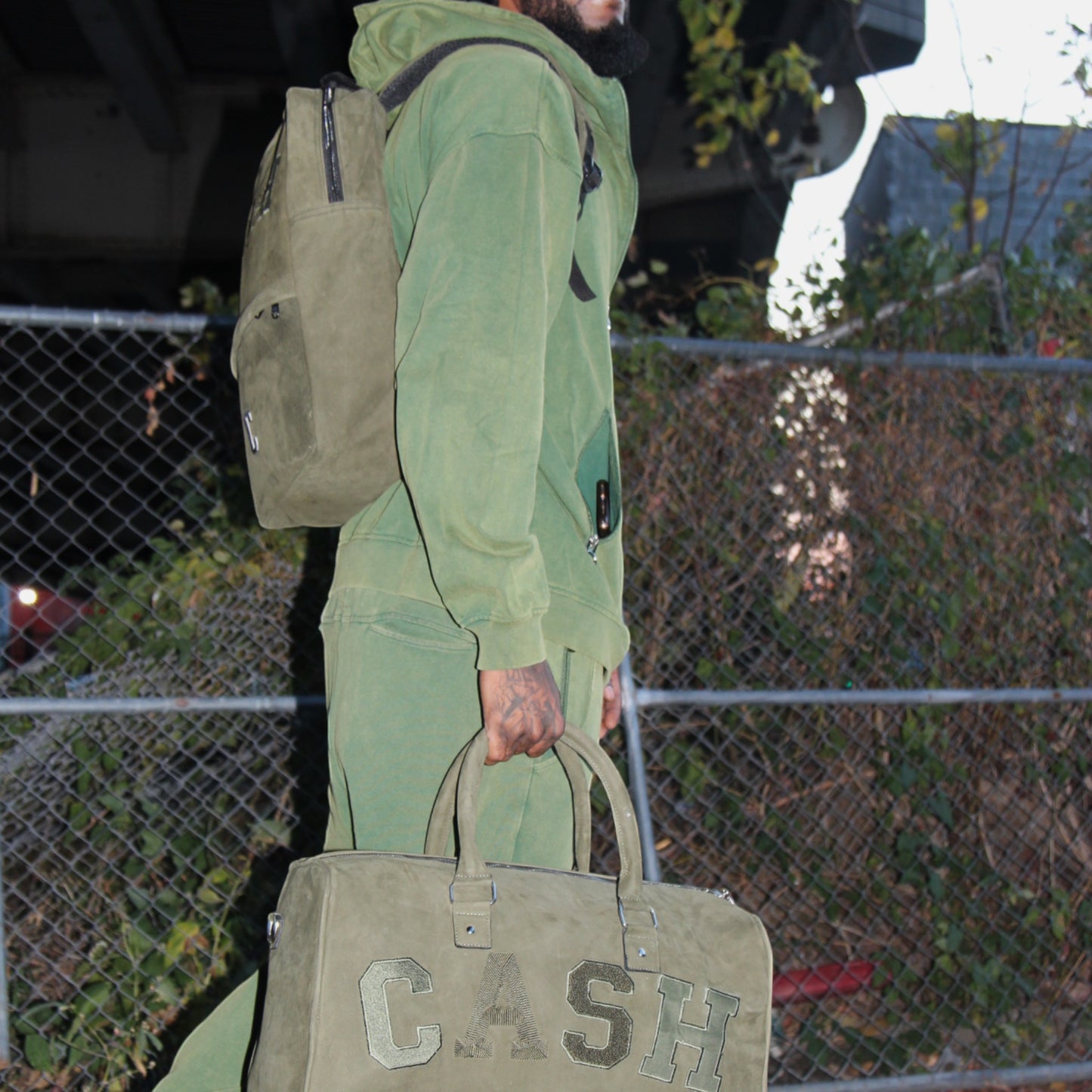 LEATHER NUBUCK BACK PACK : OLIVE