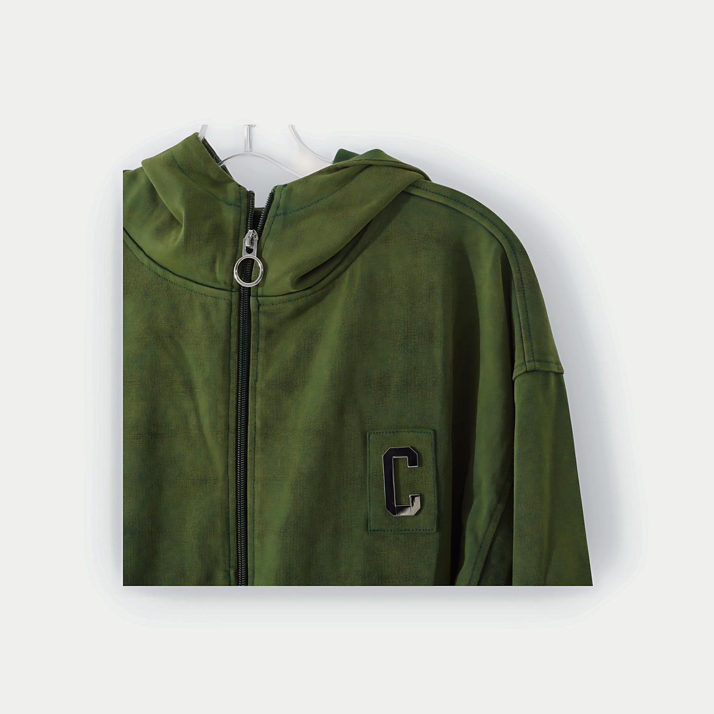 CHROME ZIPPERED HOODIE : VINTAGE GREEN