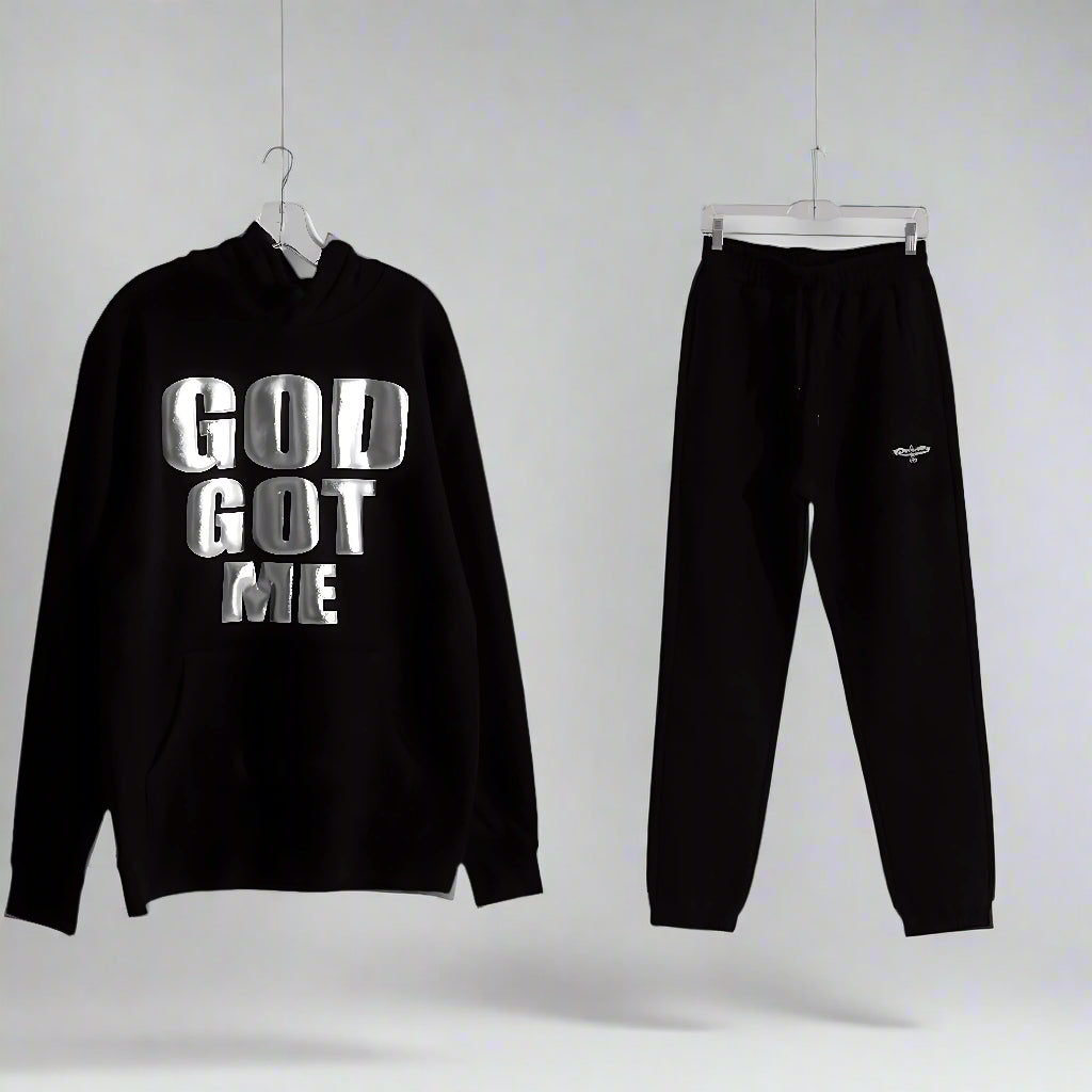 GOD GOT ME Hooded Sweatsuit : BLACK