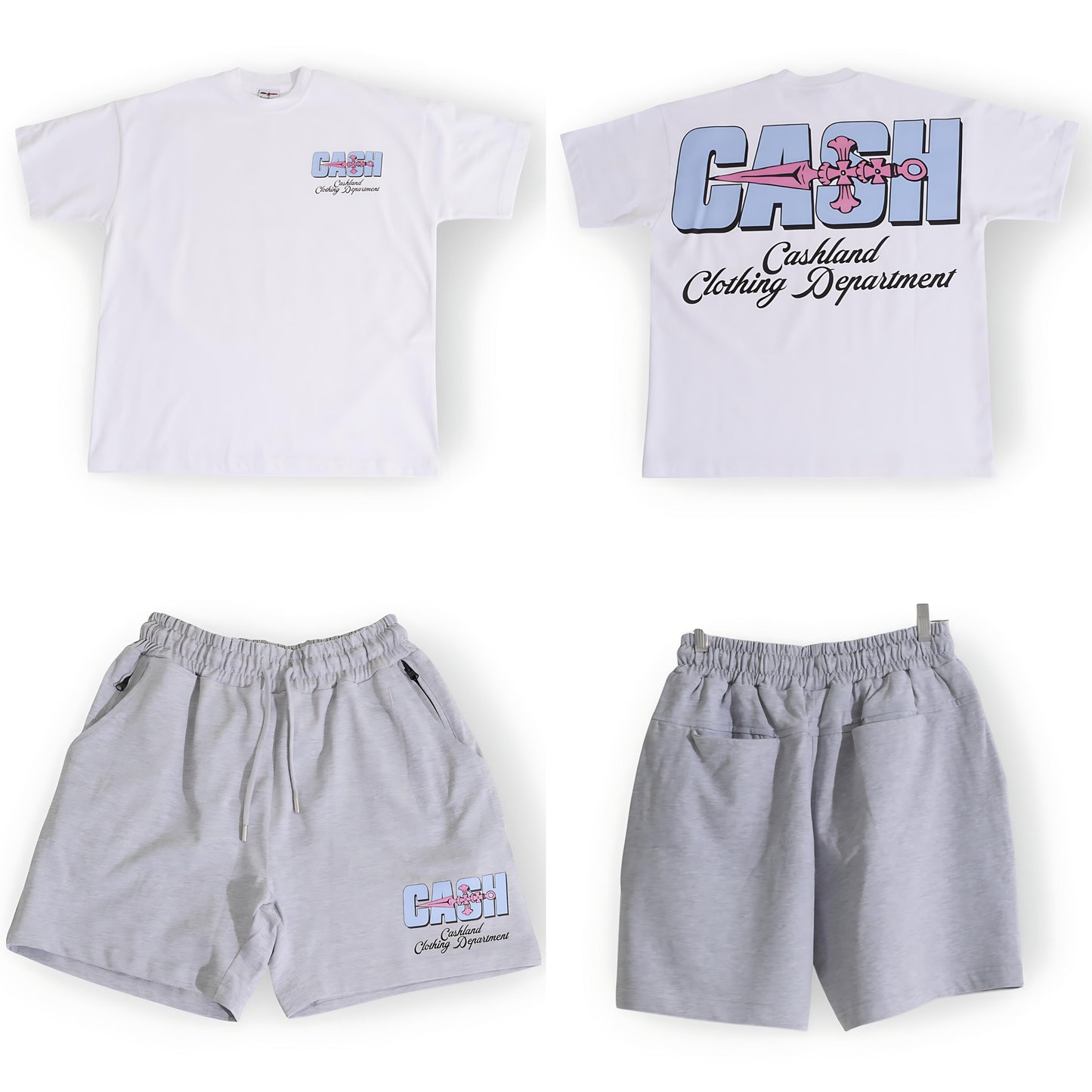 BIG CASH Short Set Powder Blue . Black . Pink on Grey . White