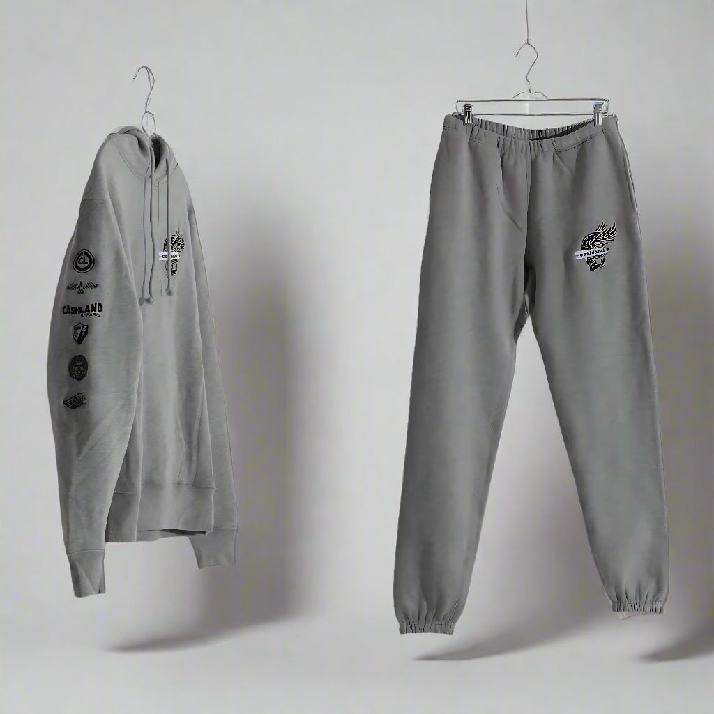 Classic Biker Skull Hooded Sweatsuit : GREY
