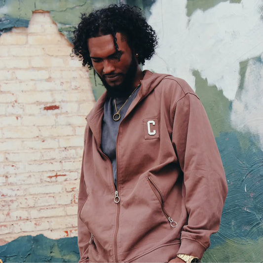 CHROME ZIPPERED HOODIE : VINTAGE BROWN