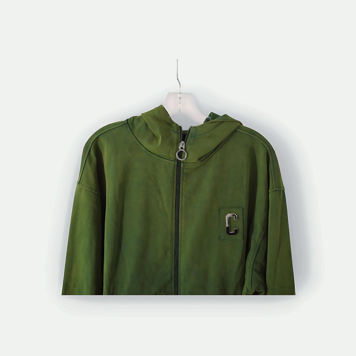 CHROME ZIPPERED HOODIE : VINTAGE GREEN
