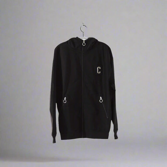 CHROME ZIPPERED HOODIE : VINTAGE BLACK