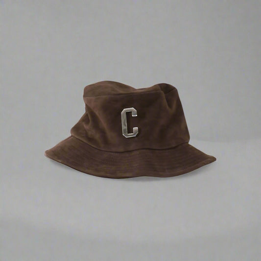 LEATHER NUBUCK BUCKET HAT : BROWN