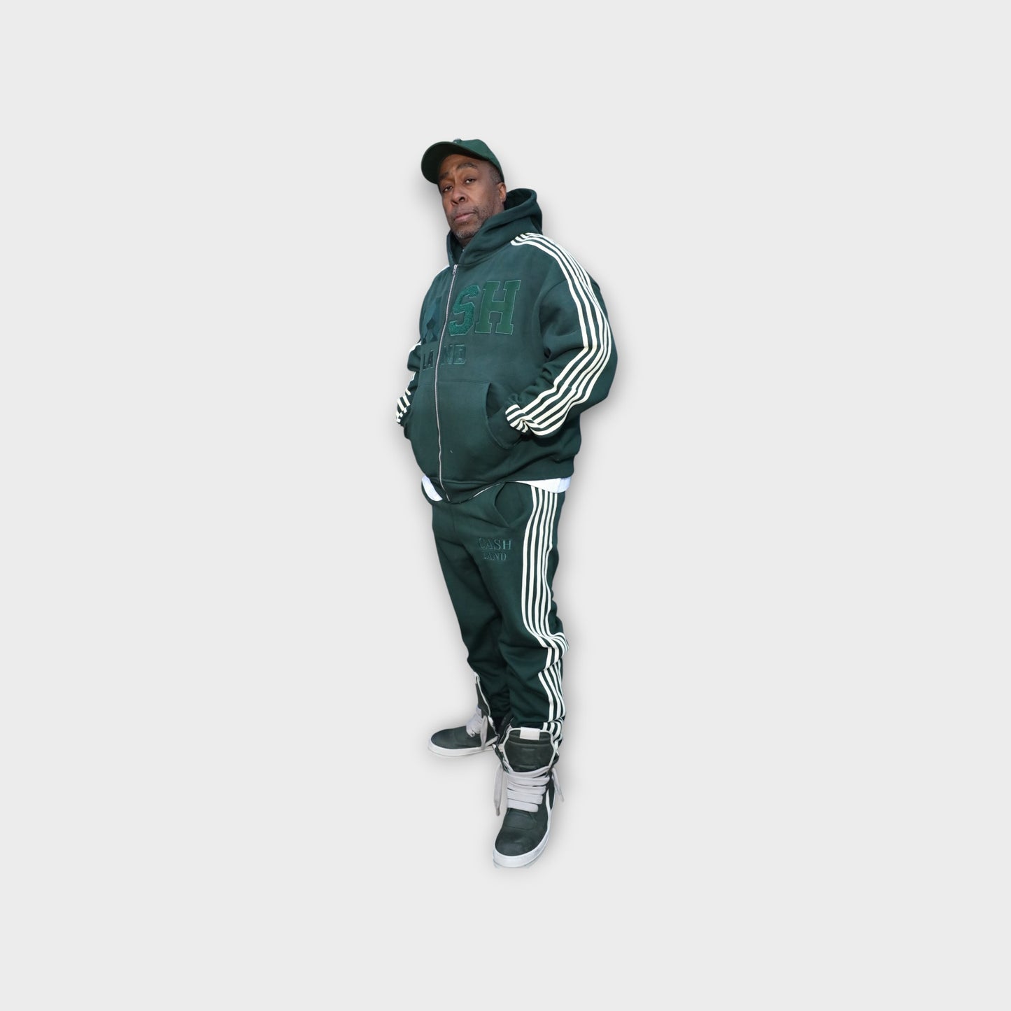 CASH TRACK SWEATSUIT : GREEN . OFF WHITE