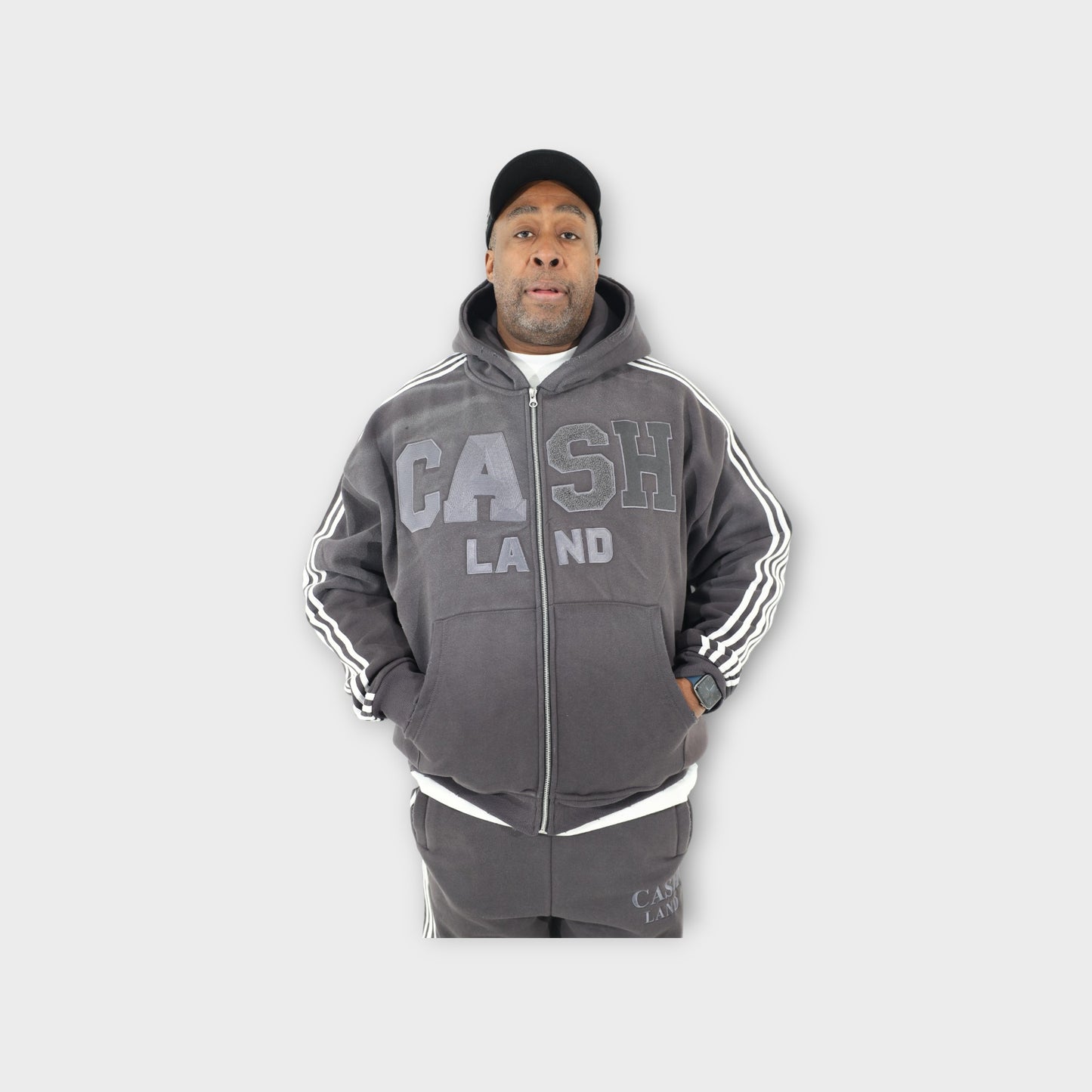 CASH TRACK SWEATSUIT : GREY . WHITE