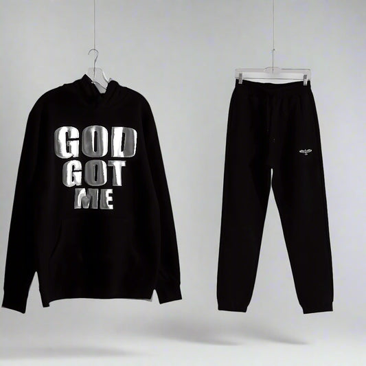 GOD GOT ME Hooded Sweatsuit : BLACK