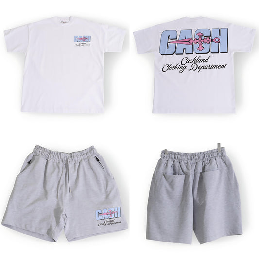BIG CASH Short Set  Powder Blue . Black . Pink on Grey . White