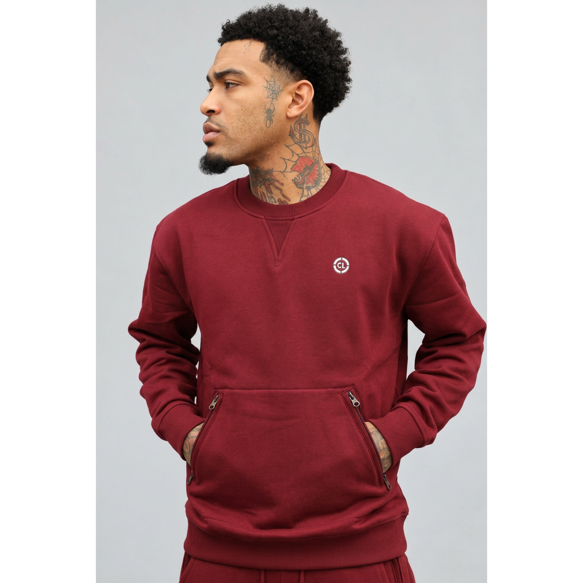 CHROME COMP CREW NECK SWEATSUIT : BURGUNDY