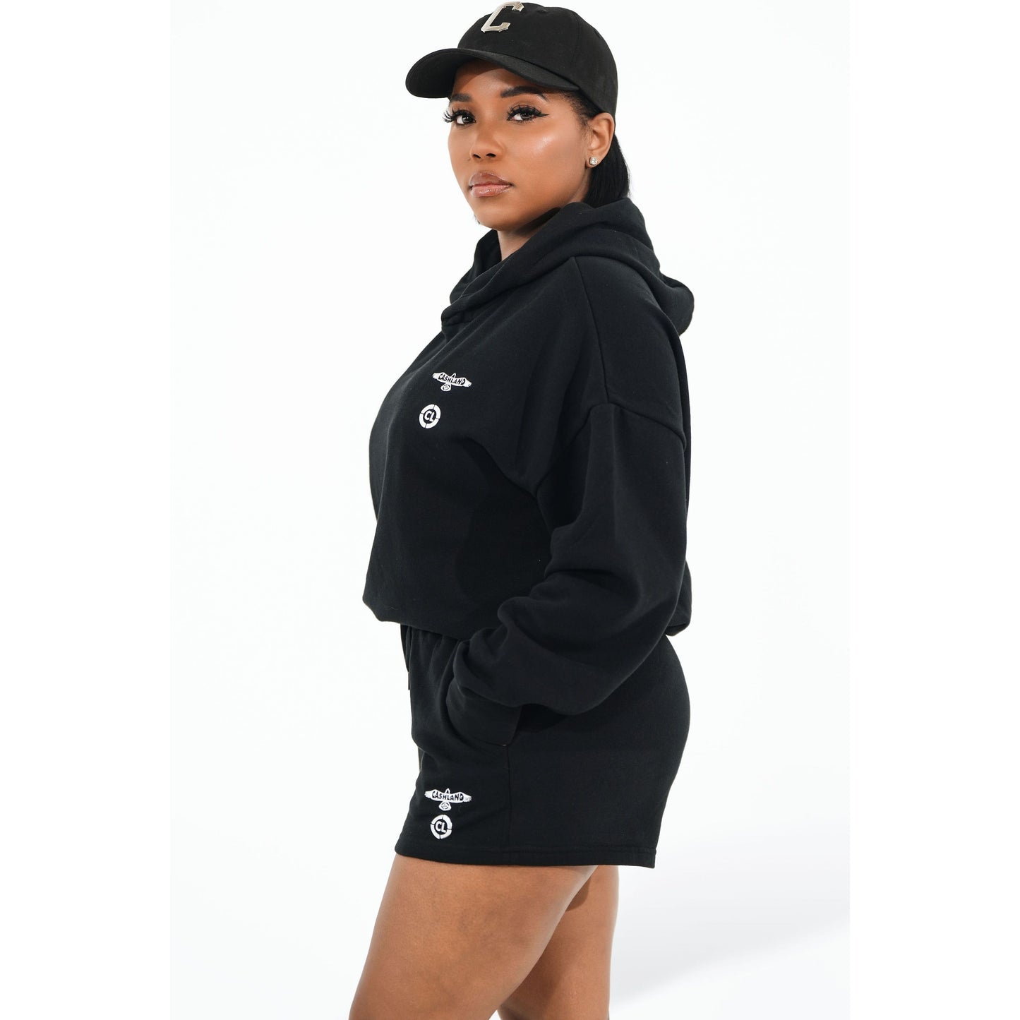 OVERSIZED HOODIE and SHORTS : LADIES :BLACK
