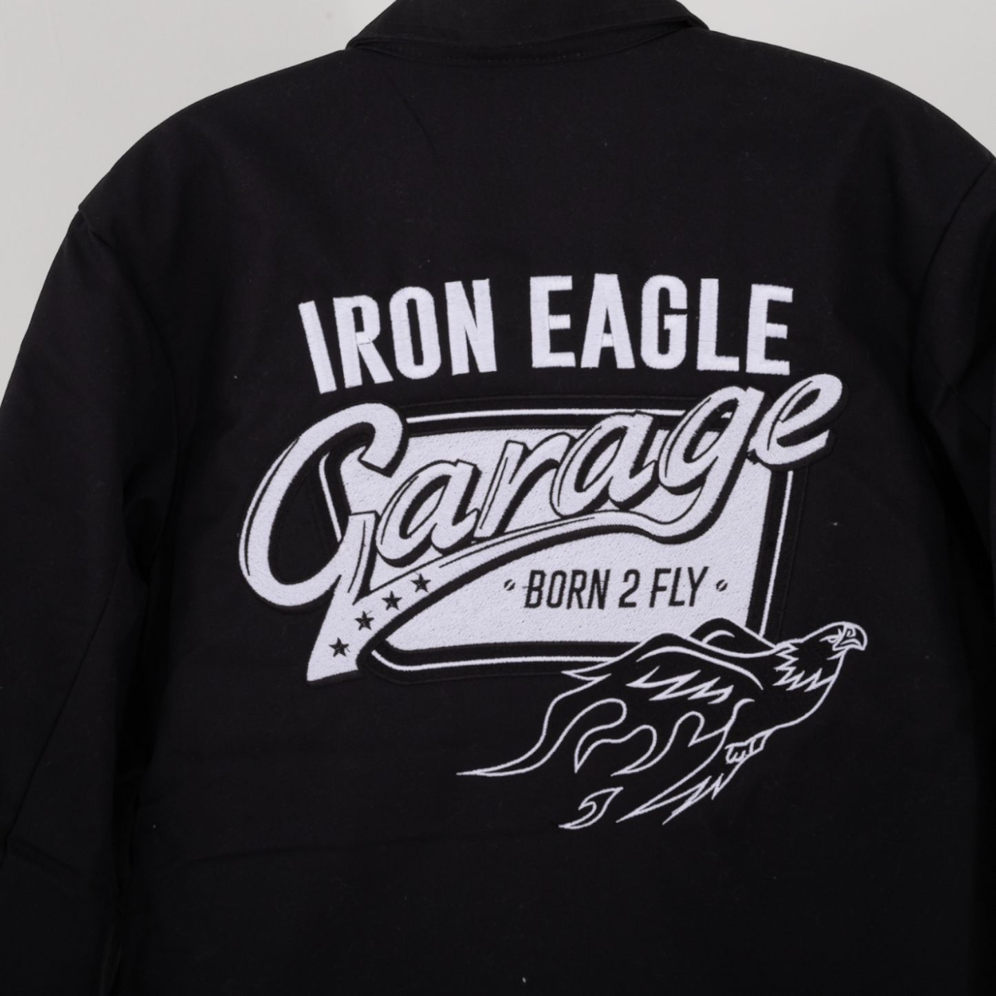 Iron Eagle Garage Mechanic Jacket . Black / White