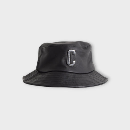 LEATHER BUCKET HAT : BLACK