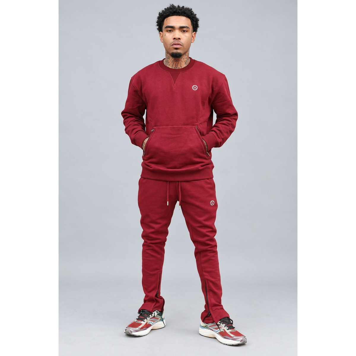 CHROME COMP CREW NECK SWEATSUIT : BURGUNDY