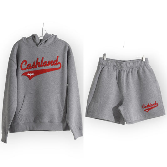 GREY HOODIE SHORT SET : RED SCRIPT