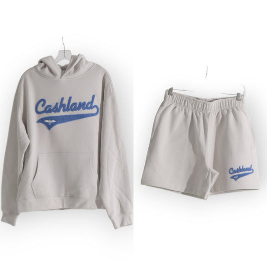 OFF WHITE HOODIE SHORT SET : BLUE SCRIPT