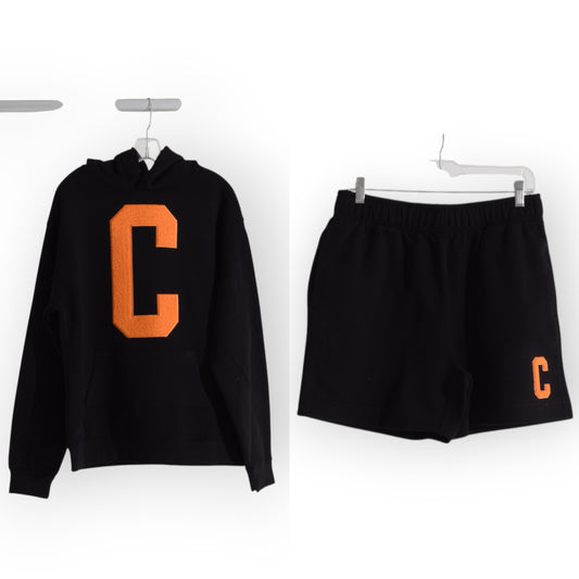 BLACK HOODIE SHORT SET : ORANGE C