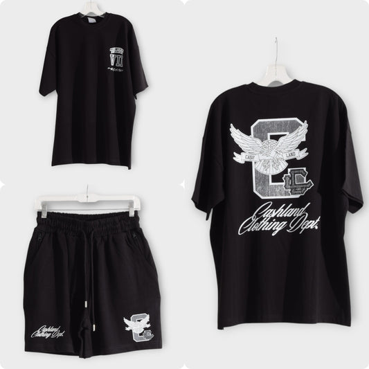 C-LAND  . BLACK . SILVER SHORT SET